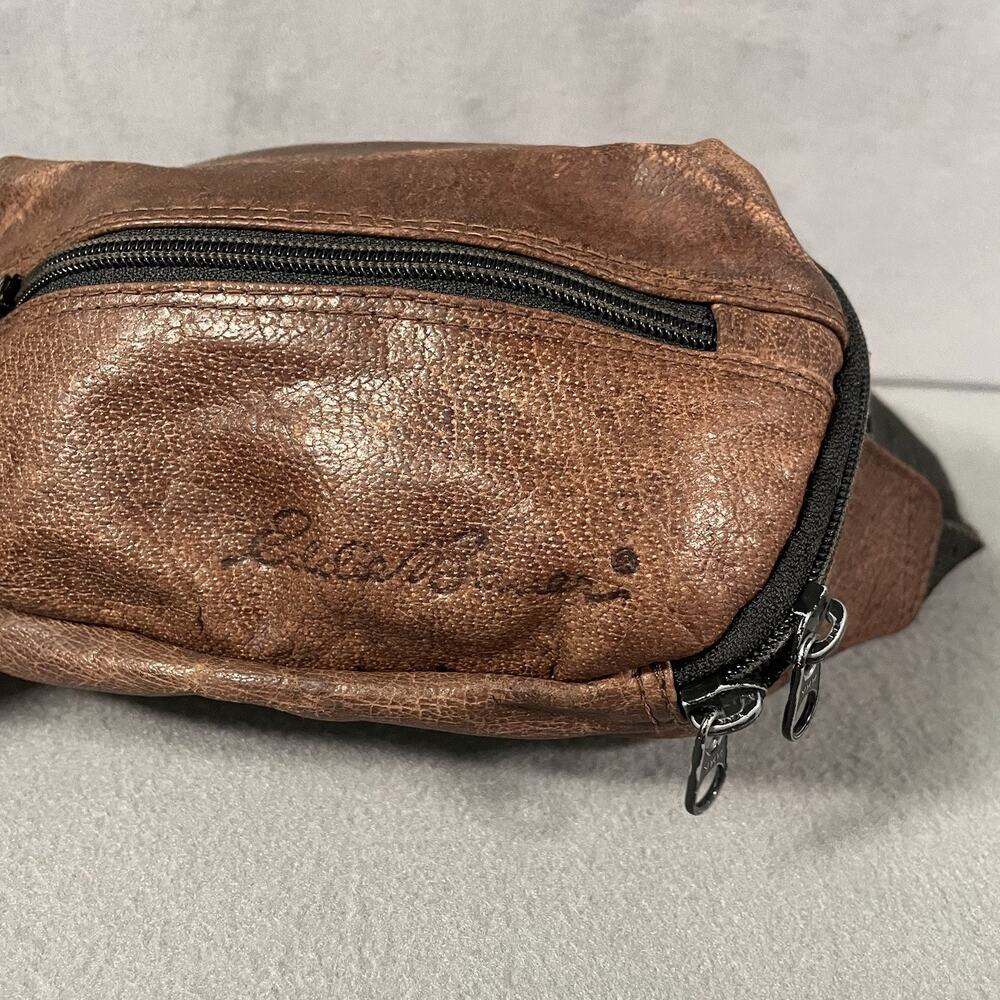 Vintage Eddie Bauer Brown Leather Crossbody Belt Bag Fanny Pack - Picture 2 of 7